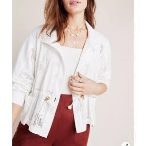 Anthropologie White Eyelet Drawstring Utility Jacket